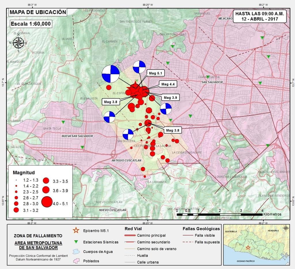 Informe técnico 3 Actualización Enjambre sísmico en el Área Metropolitana de San Salvador (AMSS) Generalidades Fecha y hora de emisión: 12 de abril de 2017, 12:00 El Ministerio de Medio Ambiente y