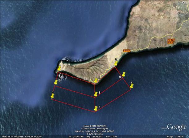3.1.3. Área de estudio en Fuerteventura Fuerteventura: delimitación del área y transectos en el área o polígono mayor Ruta 1(L) Latitud Longitud Punto 1 28.069518-14.500170 Punto C20 27.964230-14.