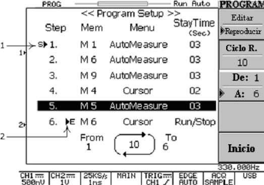 MANUAL DE INSTRUCCIONES. OD-590/91/92 Programación de la función reproducción (play) en modo Programa. 1. [S ] Indicador de paso inicial de reproducción. 2.