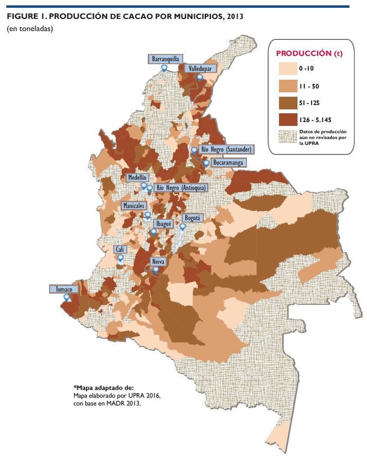 (Toneladas Métricas TM) (TM) Datos de Cacao para Colombia (2016) Área - 165,006 ha Productores - 38,000 Producción