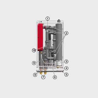 Salida circuito calefacción directa G Retorno circuito de calefacción G Racor de gas frigorífico /8 Racor de fluido frigorífico /8 Componentes de la Unidad Interior Unidad interior con aislamiento