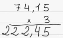 PÁGINA: 5 de 11 Al realizar la multiplicación de 74,15 x 3, primero multiplicamos como si no existiesen los decimales, 7415 x 3 y una vez terminada la multiplicación, contamos que 74,15 tiene dos