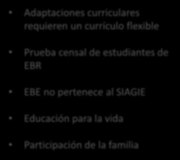 2. APRENDIZAJE Retos Adaptaciones curriculares requieren un currículo flexible Prueba censal de estudiantes de EBR EBE no pertenece al