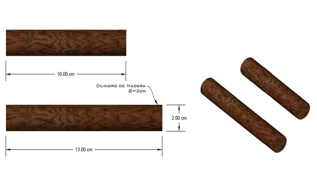 3.2. Pieza cilíndrica de madera Esta pieza cilíndrica de madera tendrá un diámetro de 2cm.