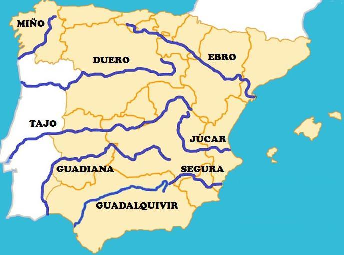 Fíjate en este mapa físico de España donde aparecen los principales ríos.