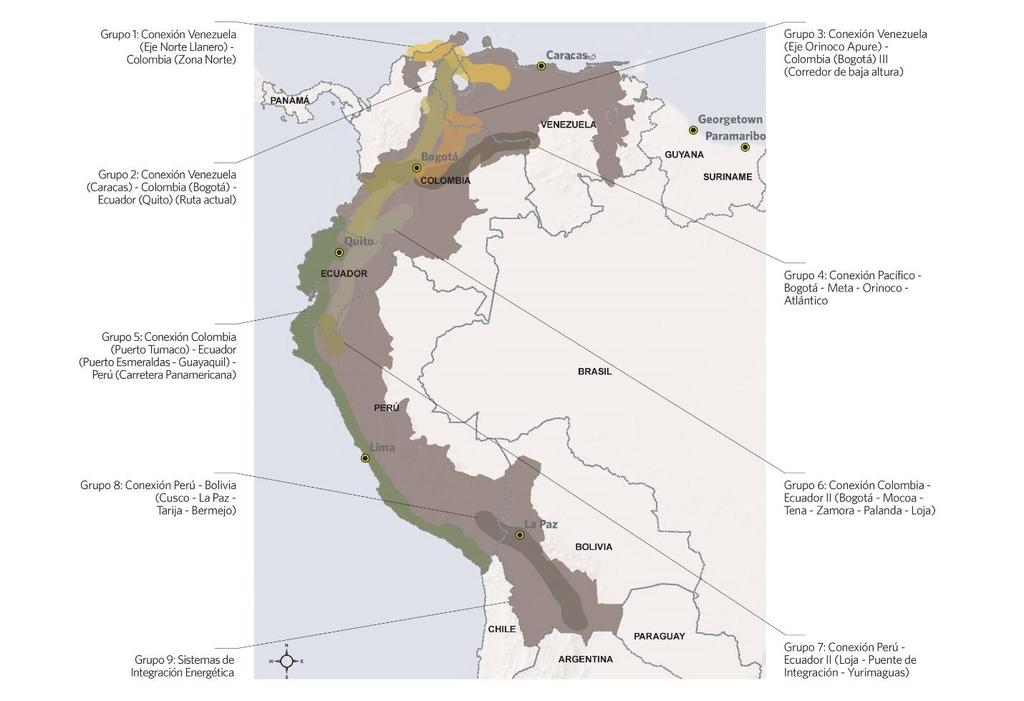 Actualización de la Cartera de Proyectos del Eje Andino El Eje Andino está conformado por 9 grupos de proyectos: GRUPO 2: CONEXIÓN VENEZUELA (CARACAS) - COLOMBIA (BOGOTÁ) - ECUADOR (QUITO) (RUTA