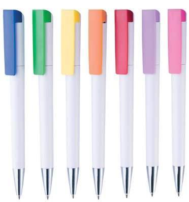 2 cm Farben A2128 Bolígrafo con cuerpo de color, clip y tapón en blanco, diseñado para