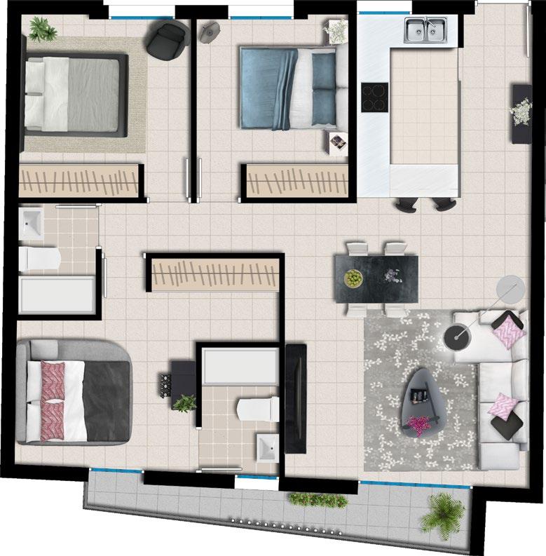 Vivienda 4A P4ª piso pl. 4ª 3 dorm. 2 baños cocina dormitorio 2 dormitorio 3 baño 1 salón-comedor Sup. Útil (vivienda)... 74,25 m 2 Sup. Construida (total vivienda)... 85,55 m 2 Sup.