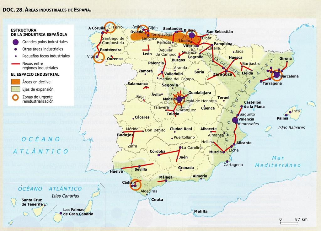 OPCIÓN B - Equinoccio -Agricultura intensiva - Anticiclón - Transición demográfica -Bahía - Turismo rural 2. En el mapa adjunto están representadas las áreas industriales de España.