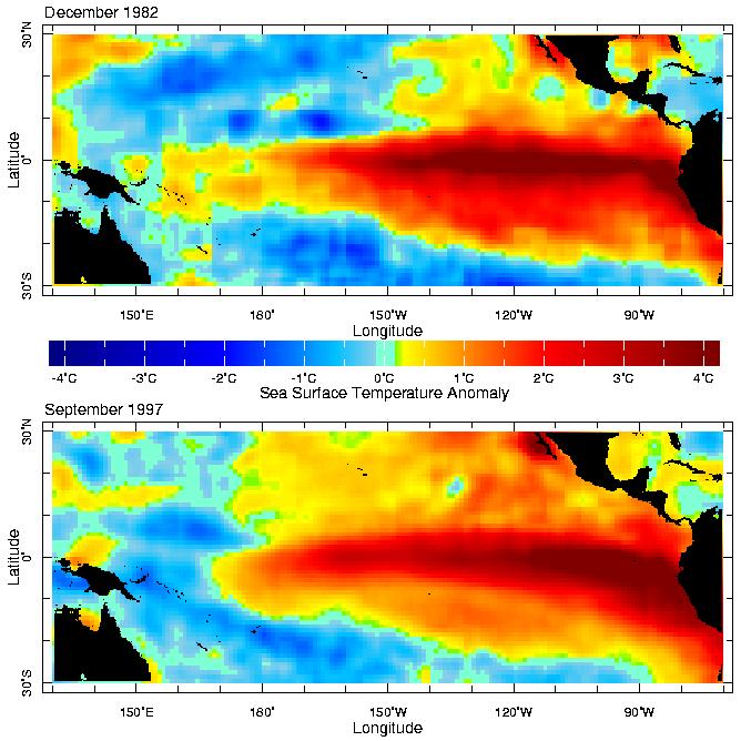 Anomalias de temperatura de superficie del mar durante