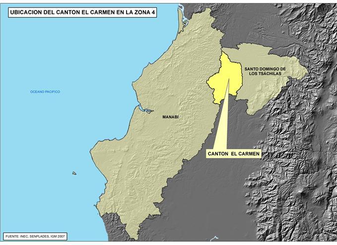 FICHA DE CIFRAS GENERALES CANTÓN Cantón EL CARMEN, Provincia de MANABÍ se encuentra en la Zona 4 de planificación.