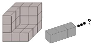 inferior) el cubo de la izquierda que, como se ve, está construido adosando cubitos todos iguales. Después hemos quitado unos cuantos cubitos para dejar la figura como se ve a la derecha.