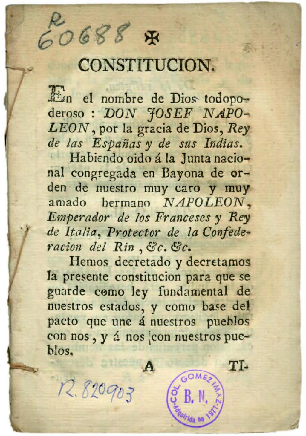 Imagen de: https://biombohistorico.blogspot.com/2014/05/el-estatutode-bayona-1808.html Artículo 87.