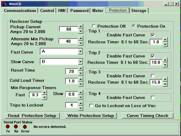Software WinICD Recibe/transmite ajustes Selección de todos los parámetros de sobrecorriente y recierre Modificador de curva que permite mas