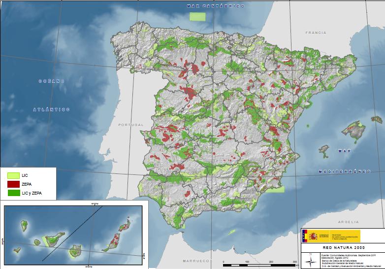 LIC 1448 espacios (12,6 Mha / 22,93%) 181 espacios marinos (1 Mha) ZEC 598 espacios (10,3 Mha / 19,94%) 70 espacios marinos (103,000 ha) Red Natura 2000 (1992): Red ecológica europea formada por las