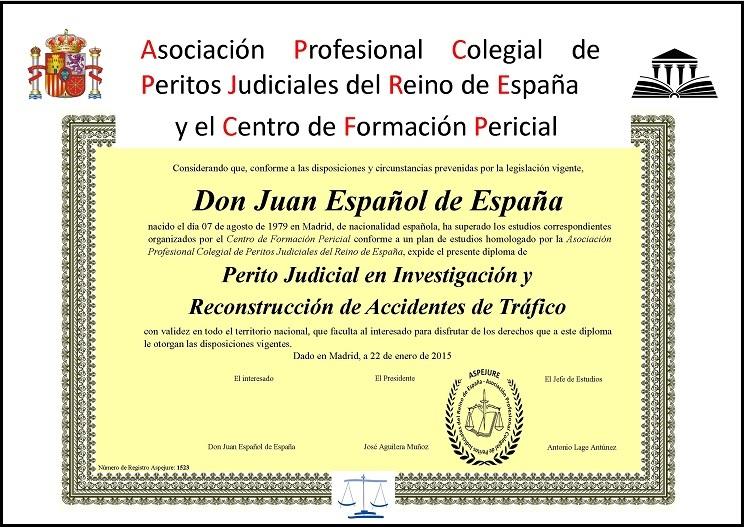 Superado el Curso Superior Universitario de Perito Judicial en Investigación y Reconstrucción de Accidentes de, el alumno