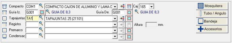 Puede introducir directamente el código V100 para usar Doble acristalamiento 4/6/4 También puede usar el botón de búsqueda Acabado (color de los perfiles): Indique el acabado o color de los perfiles.