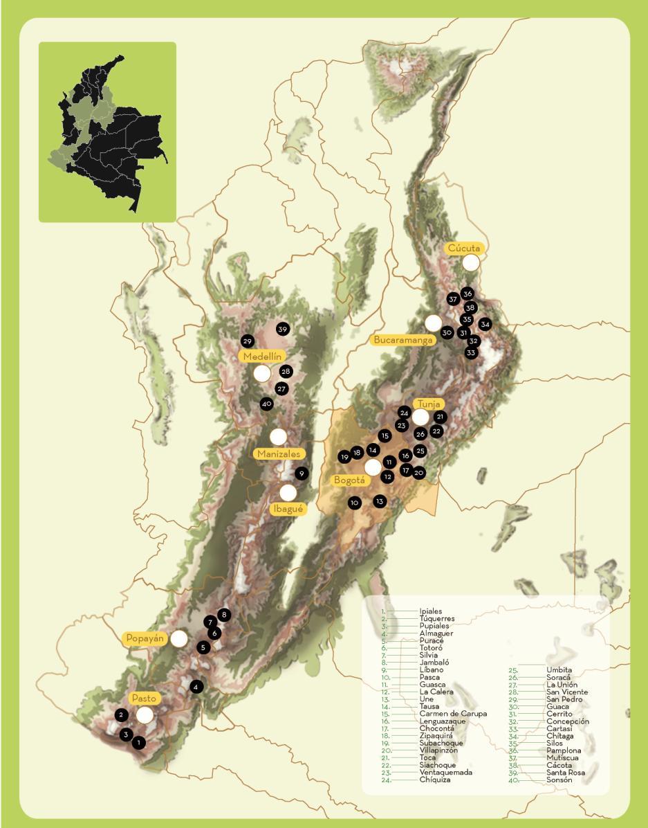 mapa Se produce en 14 departamentos y 283 municipios.