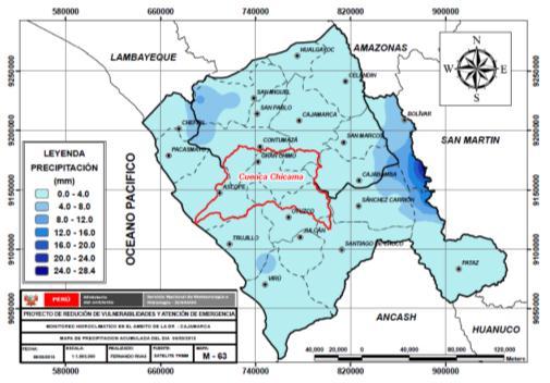 río Chicama las precipitaciones variaron entre 0 y 6 mm. Ver mapa N 3 Mapa N 3.