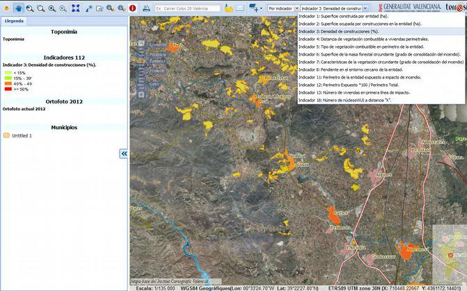Visualizador de indicadores y criterios de riesgo de incendios de la Comunitat