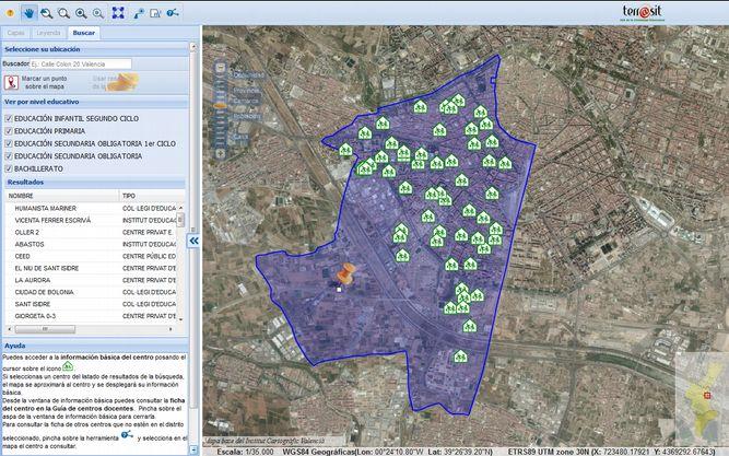 Visualizador de acceso al listado de centros educativos de la Comunitat Valenciana -