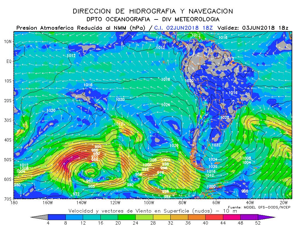 Entre el 02 y 03 de junio de 2018 el sistema de alta presión del Pacífico sur presentaría una presión en su núcleo de 1028 hpa, cerca a la costa Sur de Chile, mientras que en el Perú la presión se