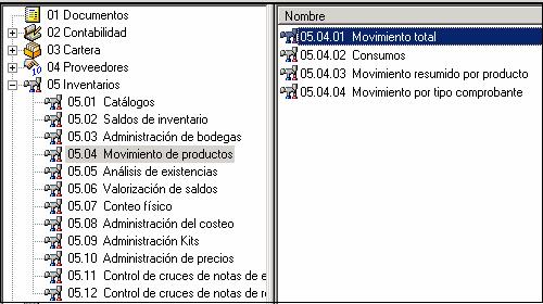 Inventarios- Movimiento de Productos- Movimiento Total o ( Kardex) :Este informe permite revisar los movimientos detallados de cada uno de los productos (facturas-compras-ajustes por