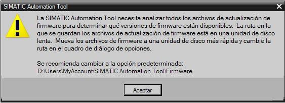 Operaciones de la herramienta 4.11 Instalar firmware nuevo en dispositivos Mensaje de error de timeout debido a una comunicación lenta con el dispositivo de almacenamiento que contiene el archivo.