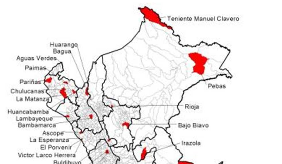 Enfermedad diarreica aguda (EDA), Perú SE 05, 2018 Mapa de Riesgo Epidemiológico Distritos con incremento inusual, tendencia al incremento y zona epidémica Lugar Probable De Infeccion SE de inicio de