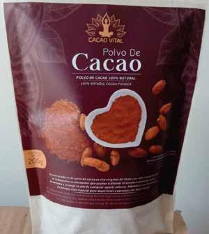 POLVO DE CACAO PURO Polvo de cacao puro, con 12% de grasa de cacao y 26% de proteína que lo hace un súper alimento, sin procesos químicos, 100% natural PRODCUTO Polvo de cacao sin procesos químicos