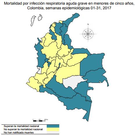Colombia: ARI-related deaths rates in children under 5 years of age, by EW 31, 2017 Mortalidad por IRA en niños menores de 5 años, por SE 31, 2017. Graph 7.