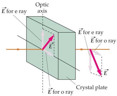 La incidencia de una luz polarizada formando 45º con el eje óptico genera luz polarizada circular a la salida.