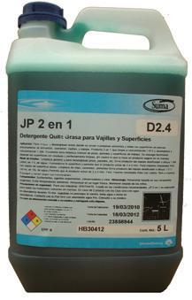 Tiene un ph neutro JP 2 en Detergente quita grasa para vajillas y superficies donde se sirven o preparan alimentos.