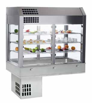 DROP IN Elementos fríos Vitrina refrigerada 3 niveles con cuba Para el mantenimiento y exposición de platos fríos o bebidas a la temperatura correcta durante el servicio.