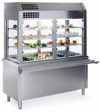 Vitrina refrigerada de 3 niveles Para el mantenimiento y exposición de platos fríos o bebidas a la temperatura correcta durante el servicio. Fabricada en acero inoxidable AISI 304 18/10.