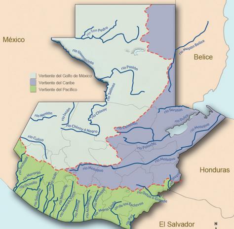 Potencial hídrico en Guatemala Vertiente del Golfo de México 45.967 (millones m³/año Vertiente del Caribe 23.