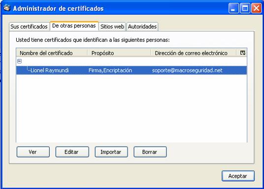 Pág. 46/49 De esta forma, ya tiene el certificado asociado a la cuenta del remitente (en este caso soporte@macroseguridad.