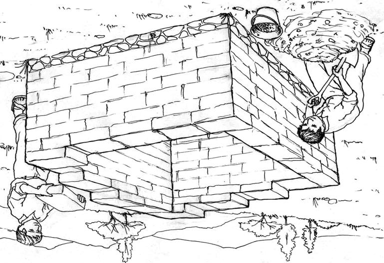 PASO 4: CONSTRUCCIÓN DE LAS PAREDES Una vez terminado el sobrecimiento, se comienza la construcción de las paredes o muros con adobe o tapial, hasta alcanzar la