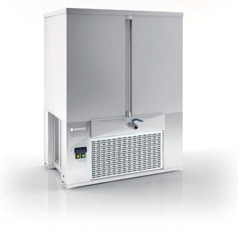 Patas regulables inox AISI-04 18/10 - Evaporador por placa fría - Enfriamiento por baño en agua fría - Unidad condensadora ventilada - Control digital de temperatura - Temperatura de trabajo +12 C