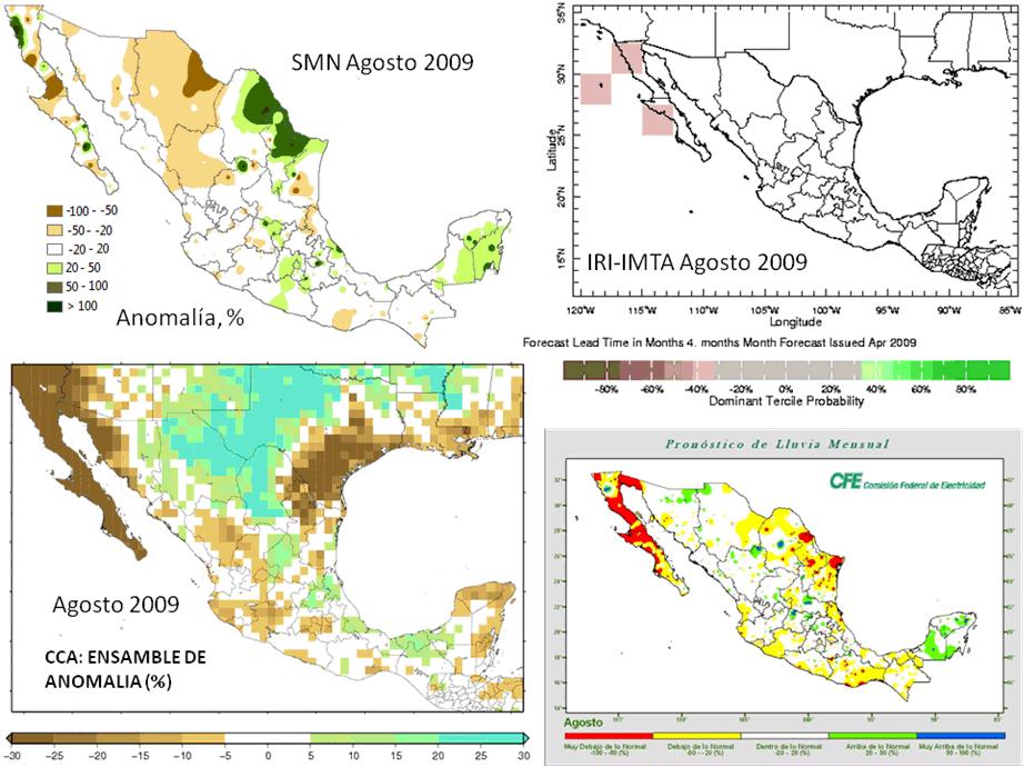 d. Agosto 2009 CGSMN CONAGUA Se pronostica el total de la precipitación dentro de lo normal sobre gran parte de la República Mexicana, excepto noreste, centro y la Península de Yucatán, en donde se
