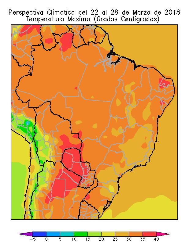 BRASIL Al comienzo de la perspectiva, los vientos del trópico se adueñarán de la mayor parte del área agrícola del Brasil, causando un ascenso térmico y aportando abundante humedad atmosférica y