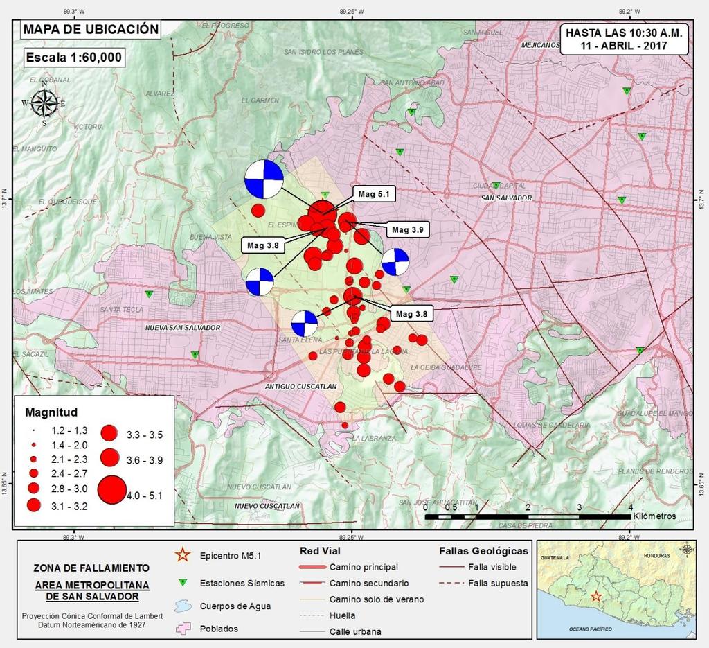 Informe técnico 2 Actualización Enjambre sísmico en el Área Metropolitana de San Salvador (AMSS) Generalidades Fecha y hora de emisión: 11 de abril de 2017, 12:00 El Ministerio de Medio Ambiente y