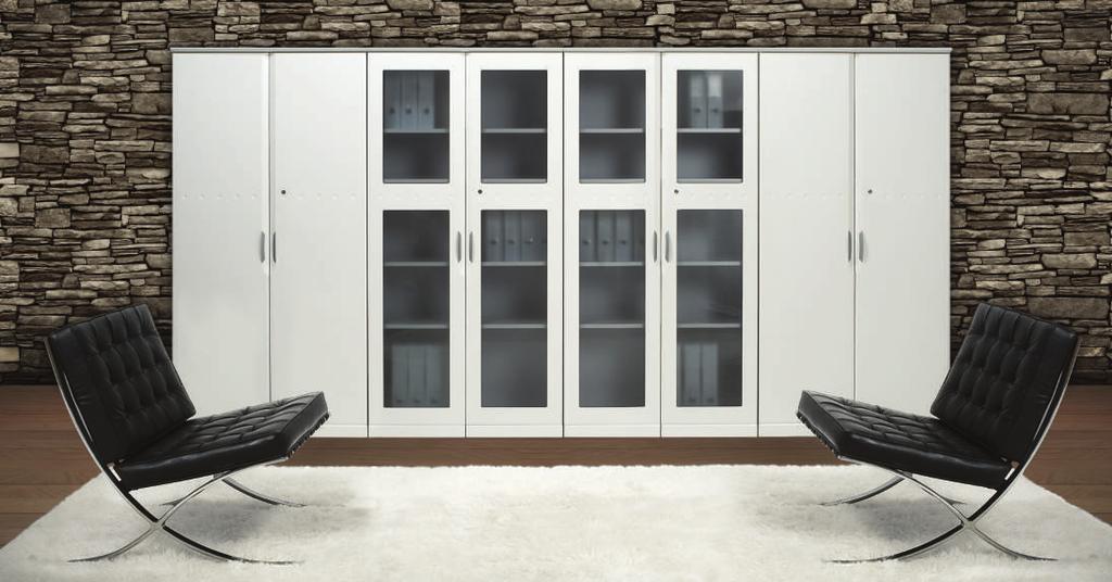 Armarios de 180 x 90 cm., 2 con puertas ciegas y 2 con puertas vidriadas. RPT Color Blanco Liso. ARMARIOS Estructura Placas de 18 mm. de baja emisión de formol.