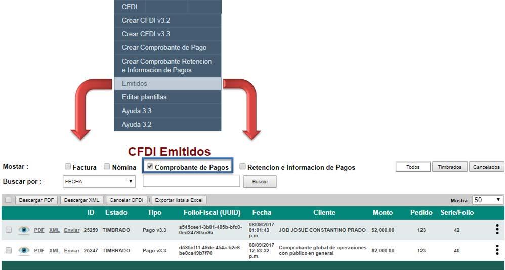 Podrá confirmar en CFDI emitidos, filtrar solo complemento de pagos (recuadro azul) Pág. 7 6.