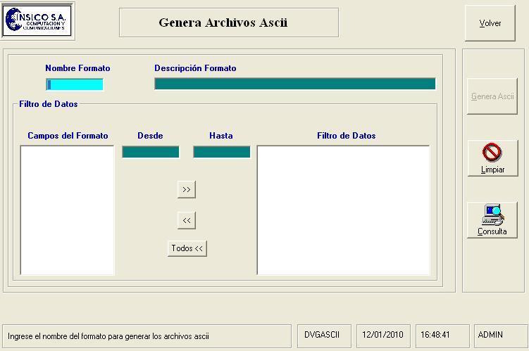 Se debe seleccionar la opción Grabar, para realizar la modificación requerida. 2.5.2 Genera Archivos Formatos ASCII Esta opción permite, generar Archivos ASCII.