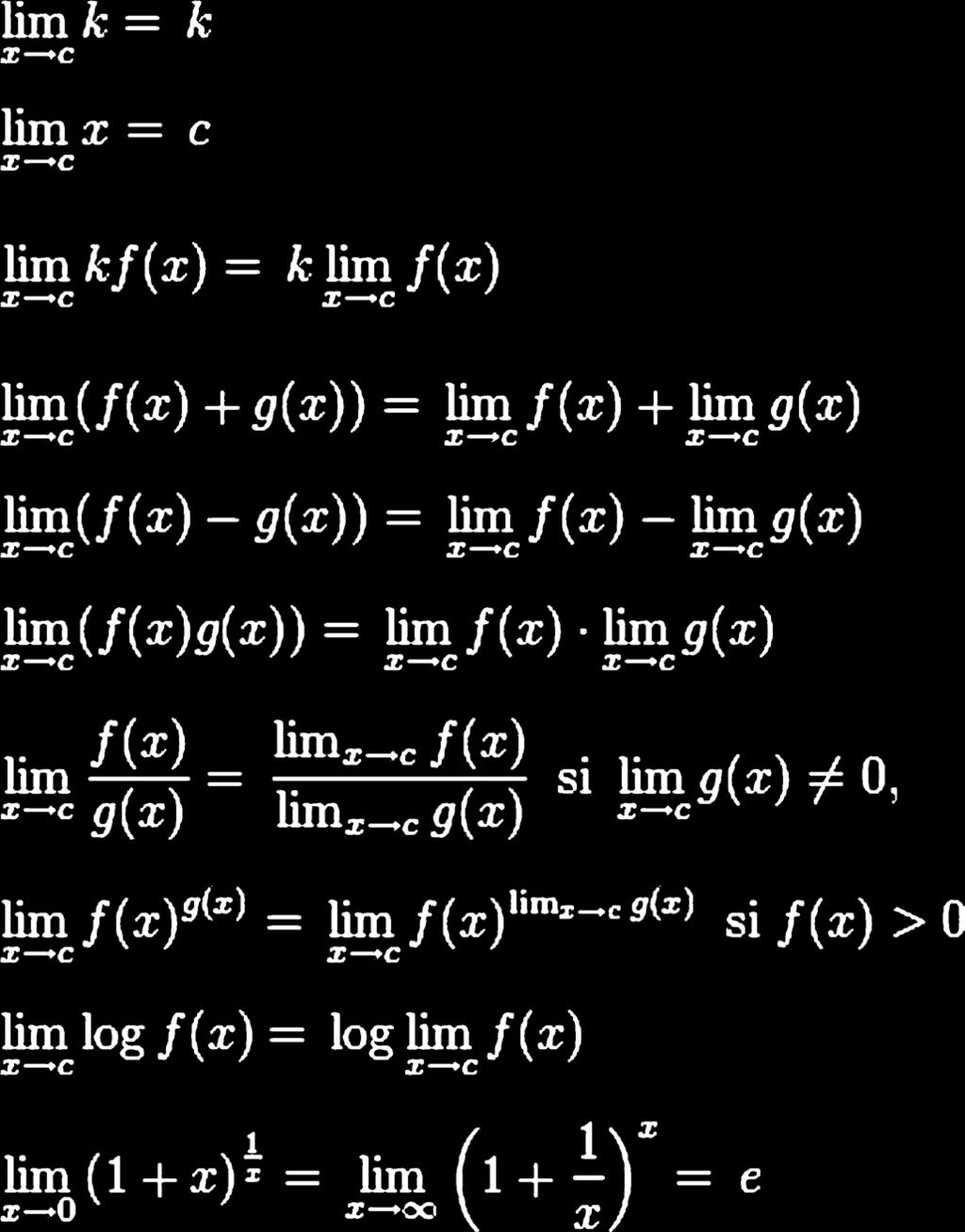 BREVE FUNDAMENTO TEÓRICO Propiedades de los límites Si f(x) y g(x) son funciones de variable real y k es un escalar, entonces, se cumplen las siguientes propiedades: Límite