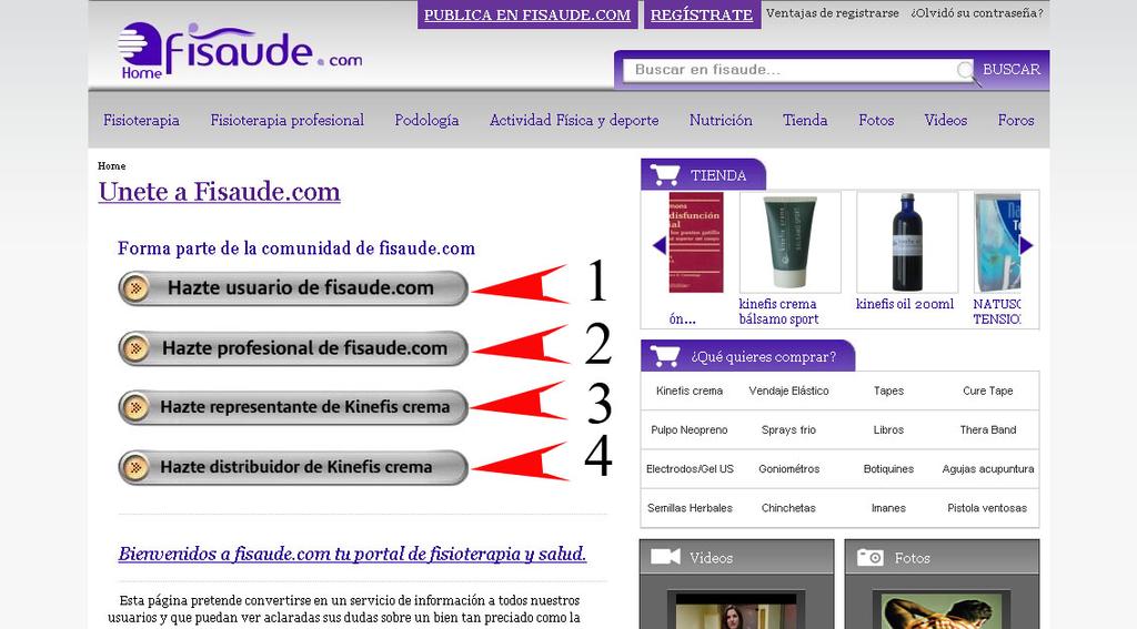 Pantallazo 2 Pinchando en Regístrate (Pantallazo 1) accederás a la página con los distintos tipos de registro de fisaude.com.