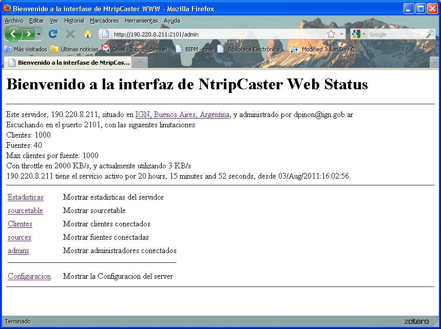 Interfaz de configuración web La versión Profesional del Caster NTRIP permite configurar y visualizar