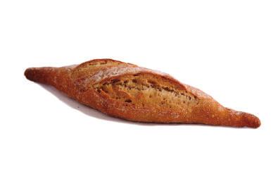 El pan de los chefs Pan Pain-Petifour Panes individuales Baguetina Baguette pequeña de punta, miga de color ámbar.