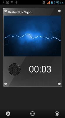 Grabadora de Sonidos El grabador de audio puede grabar voz o cualquier tipo de audio. Se puede enviar cualquier audio grabado a través de Bluetooth o MMS.